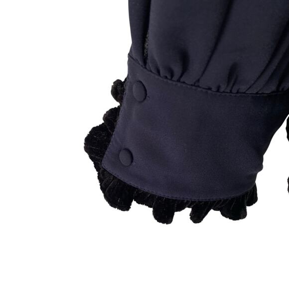 Crosby by Mollie Burch Navy Blue Black Velvet Ruffle Trim Blouse size medium - Picture 5 of 9